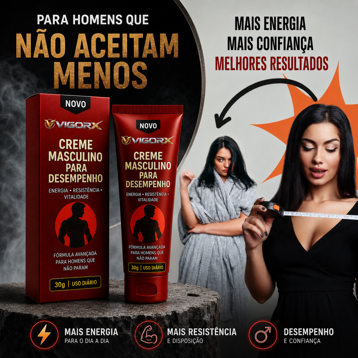 Resultado antes e depois do uso do VIGORX